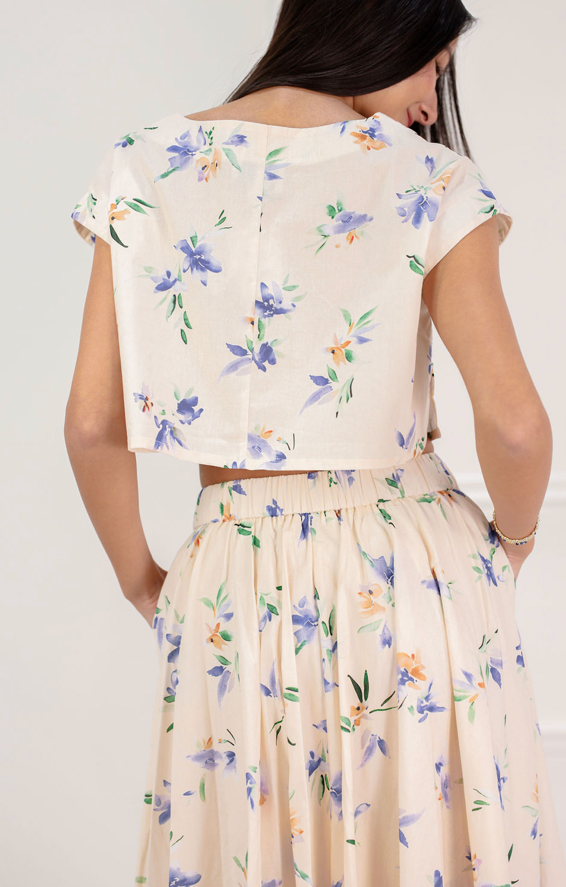 Floral Linen Top & Midi Skirt Set of 2 - Clothe Boutique