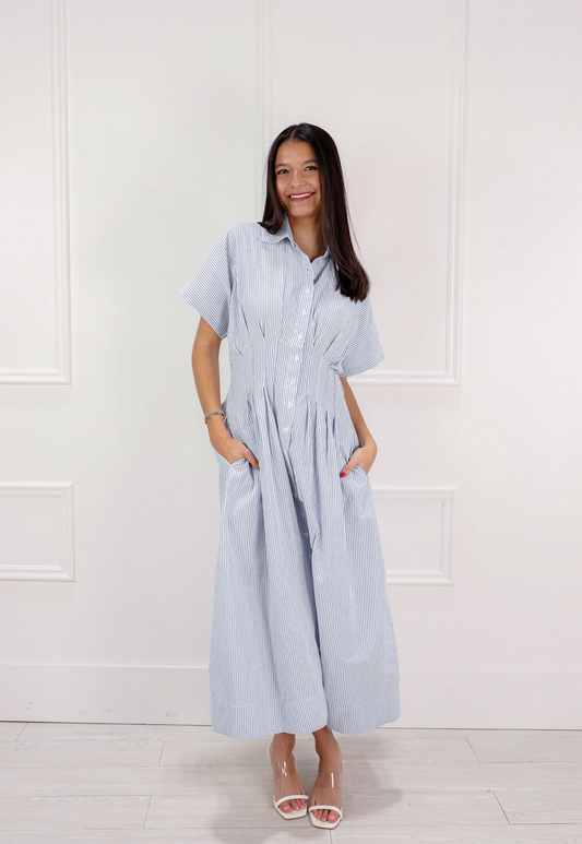 Bonnie Stripe Shirt Midi Dress Blue