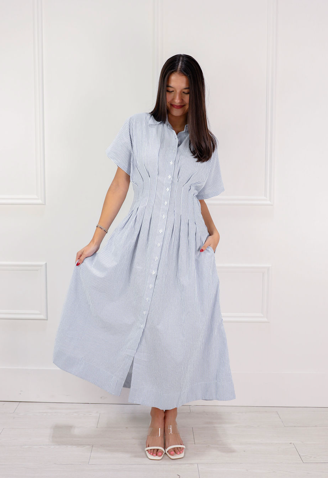 Bonnie Stripe Shirt Midi Dress Blue