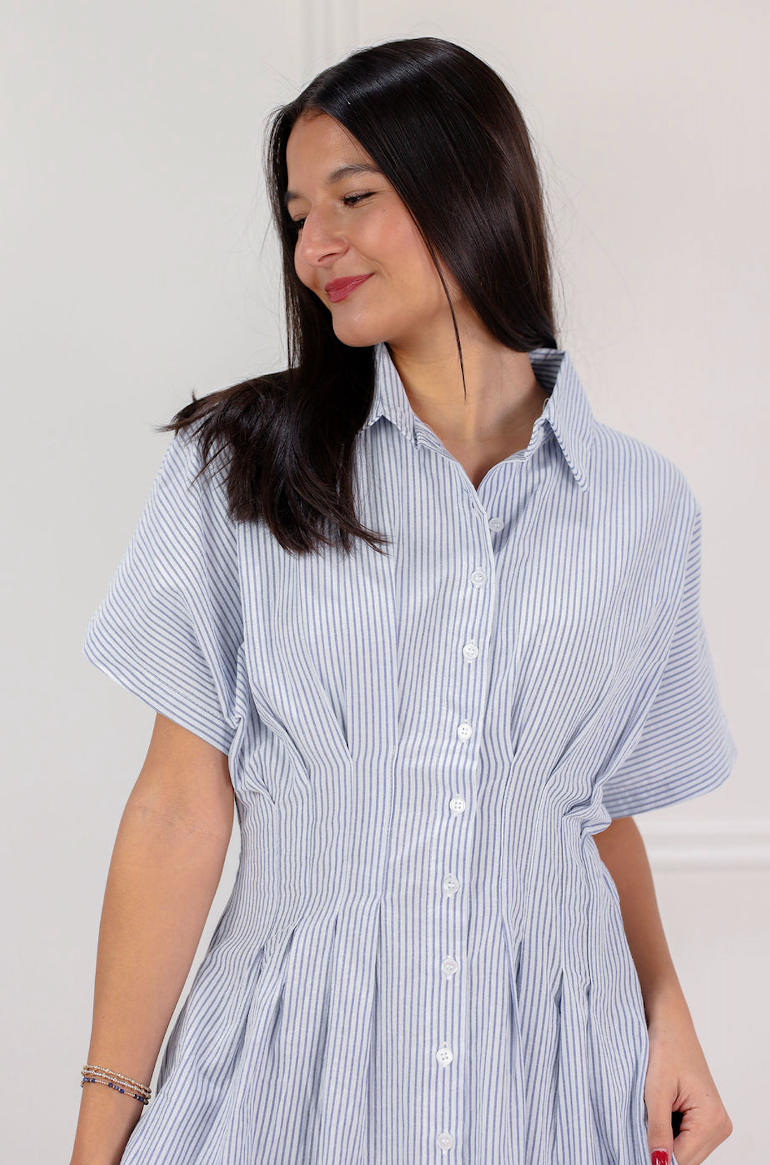 Bonnie Stripe Shirt Midi Dress Blue