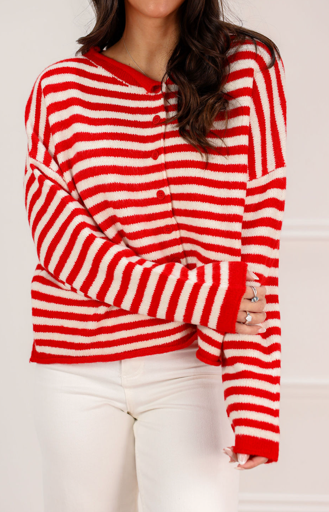 Striped Button Down Sweater Red/White