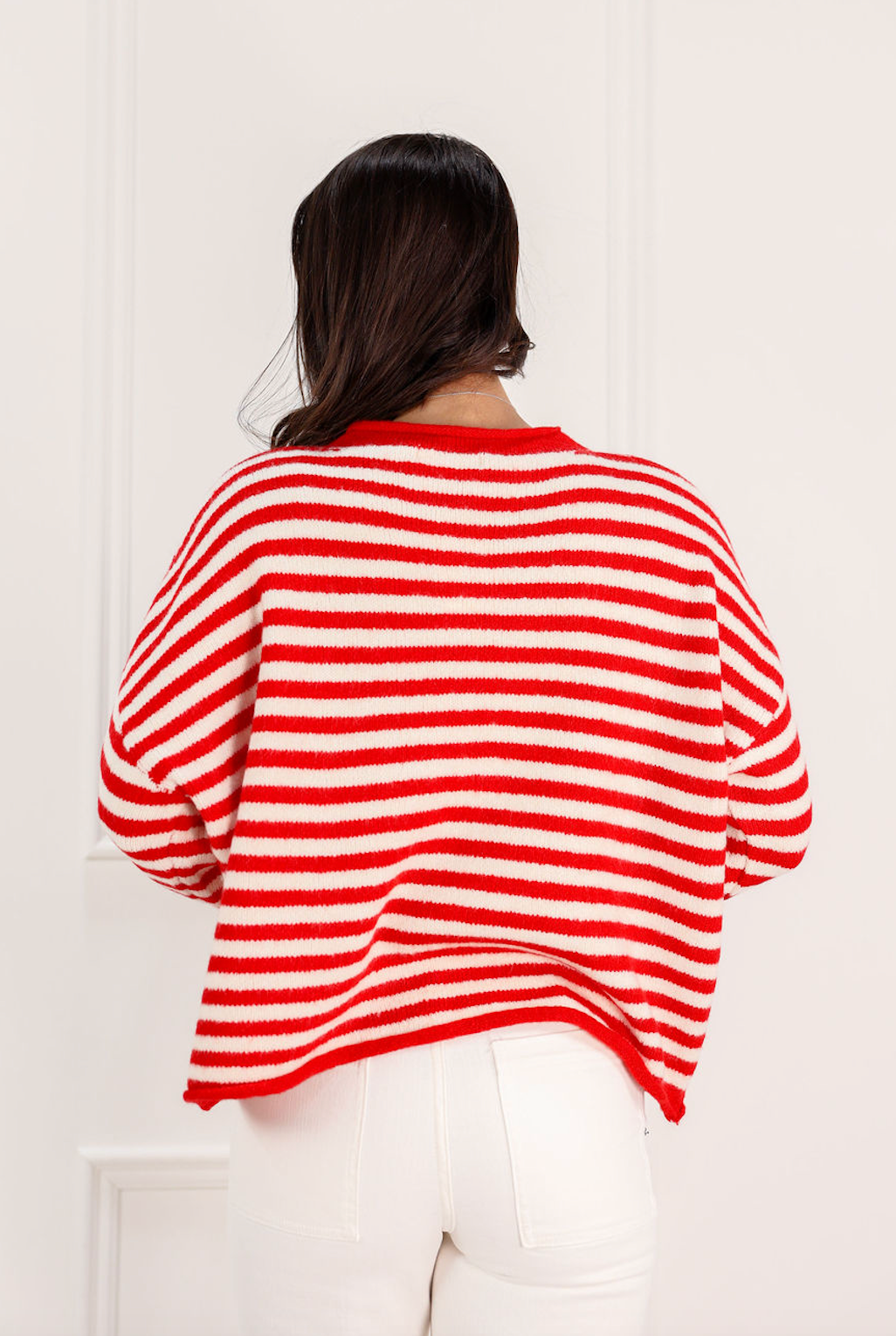 Striped Button Down Sweater Red/White
