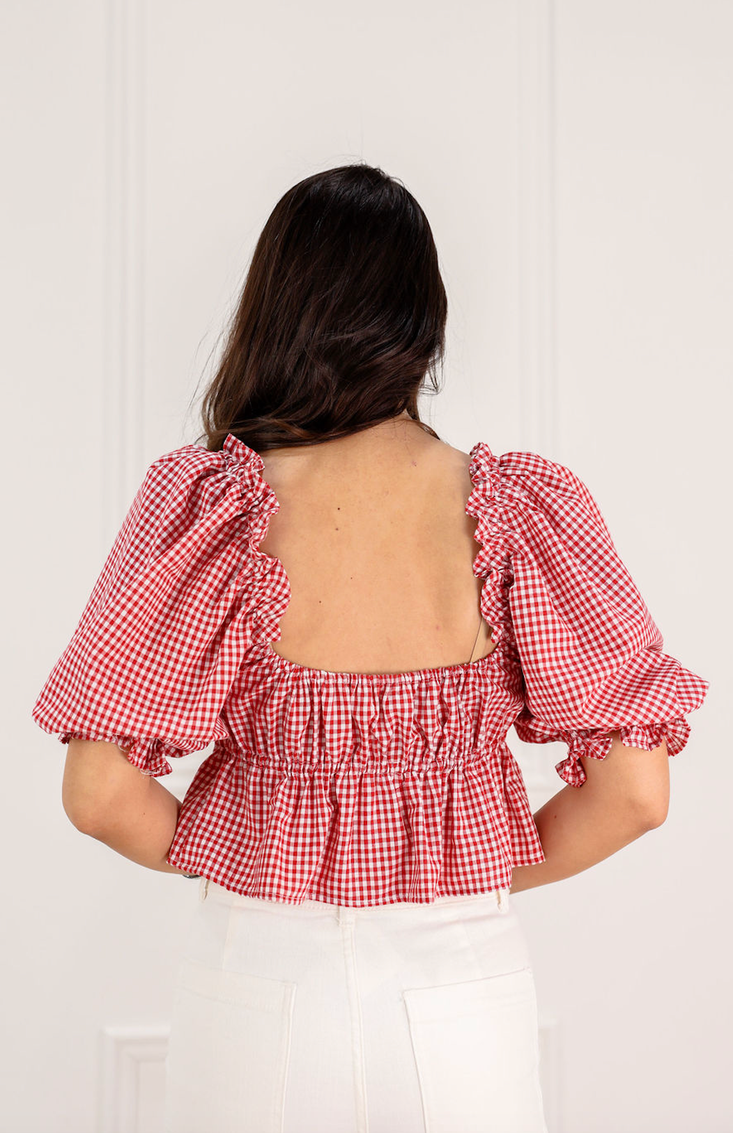 Red Gingham Front Tie Crop Top