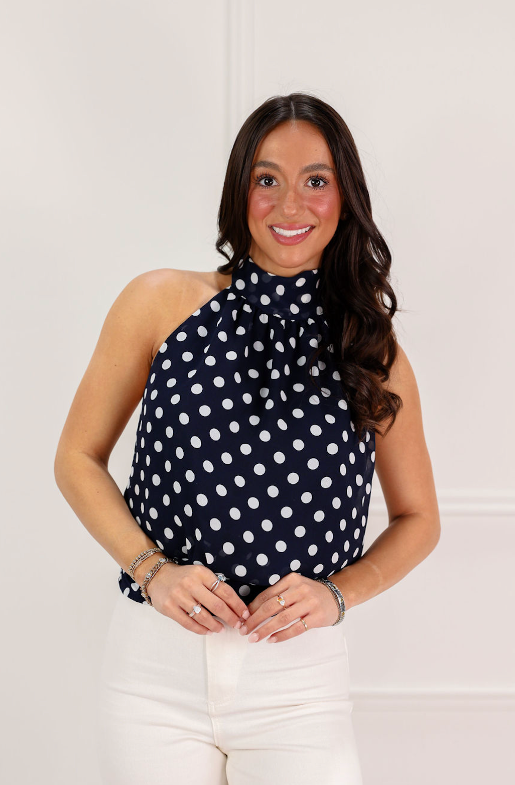 Halter Polka Dot Top Navy
