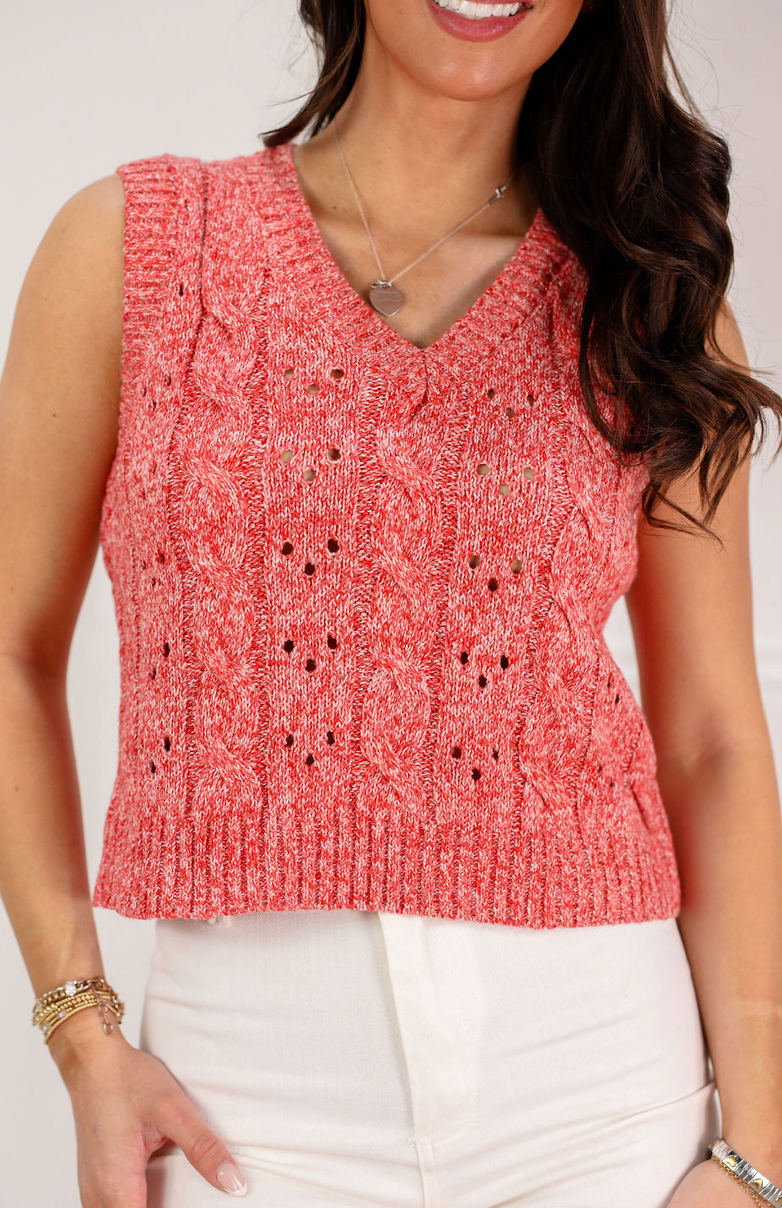 Red Cable Knit Sweater Vest