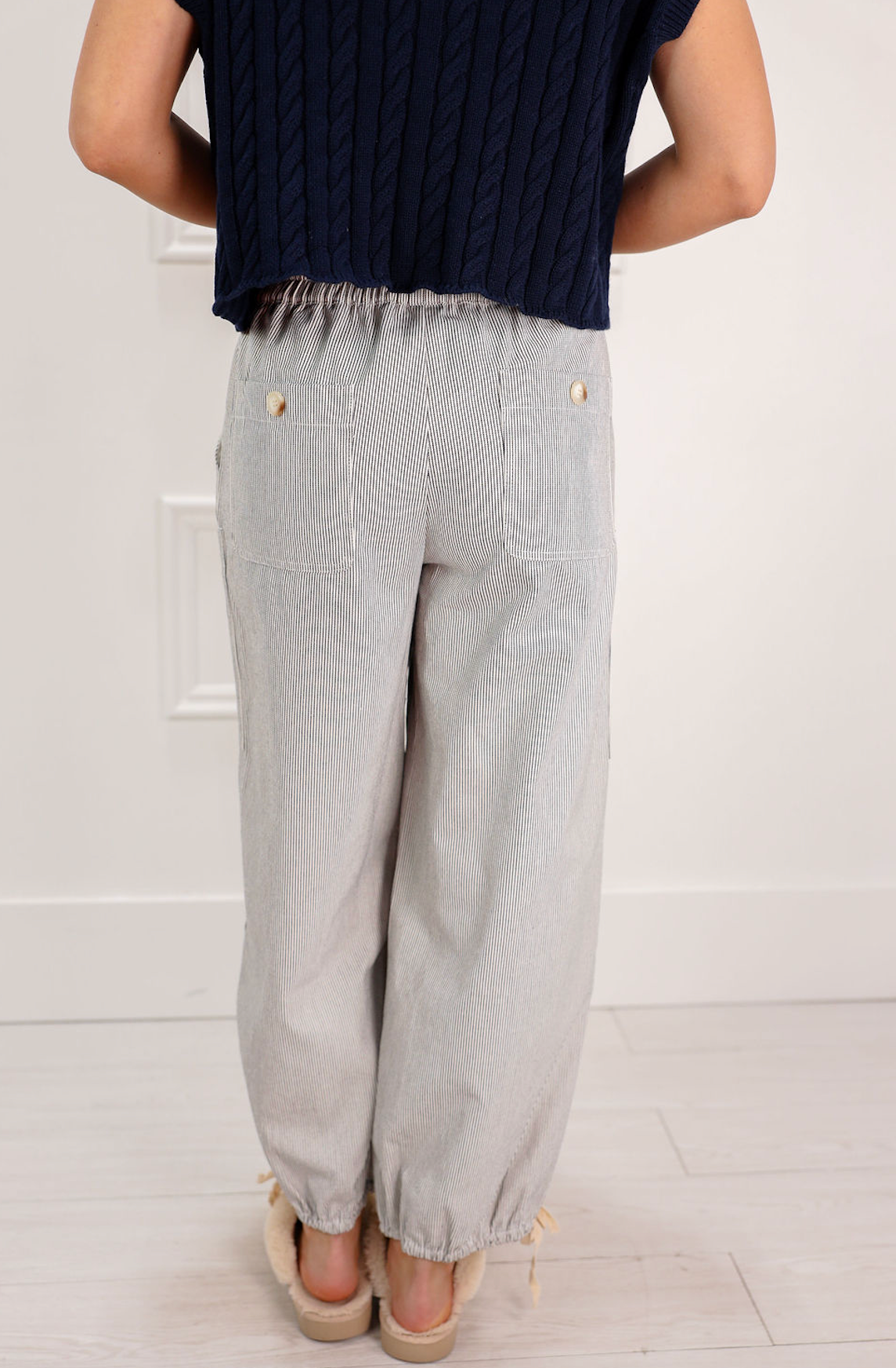 Stripe Cargo Tie Hem Pants