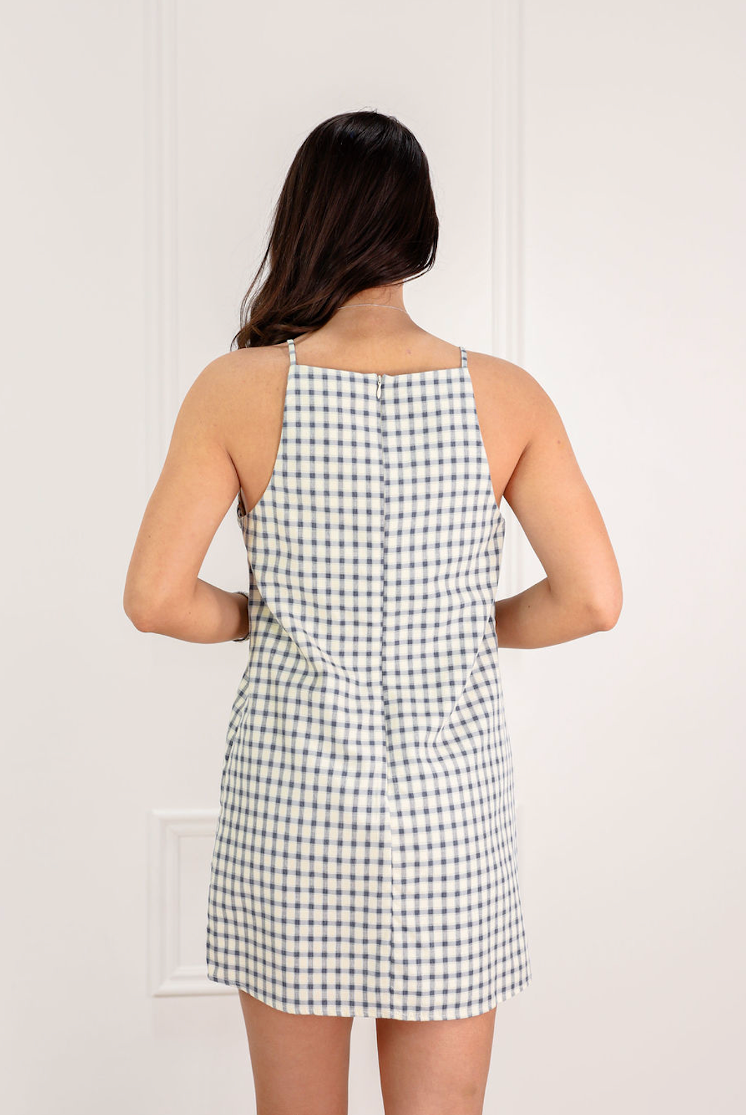 Navy Gingham A-Line Mini Dress - Clothe Boutique