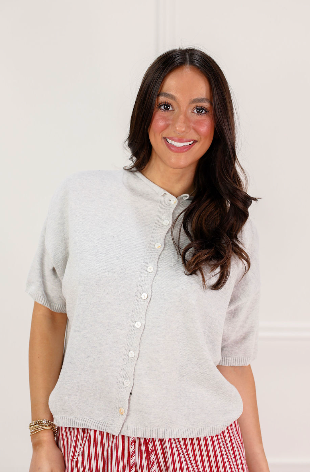 Short Sleeve Cardi Heather Grey