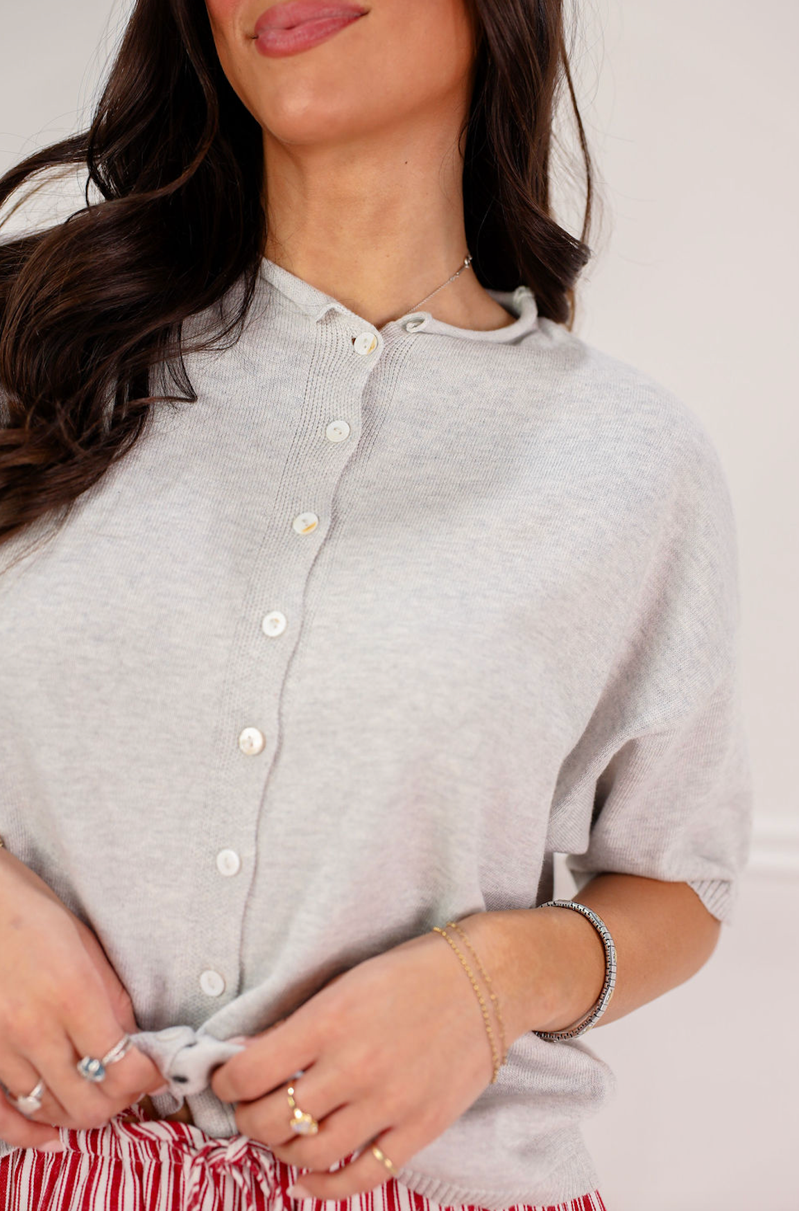 Short Sleeve Cardi Heather Grey