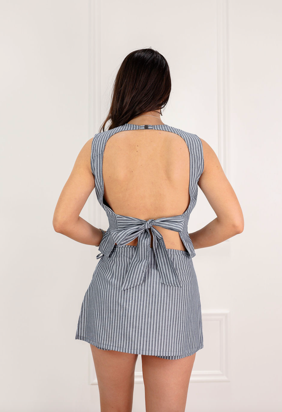 Pinstripe Open Back Top & Skort Set Set Of 2