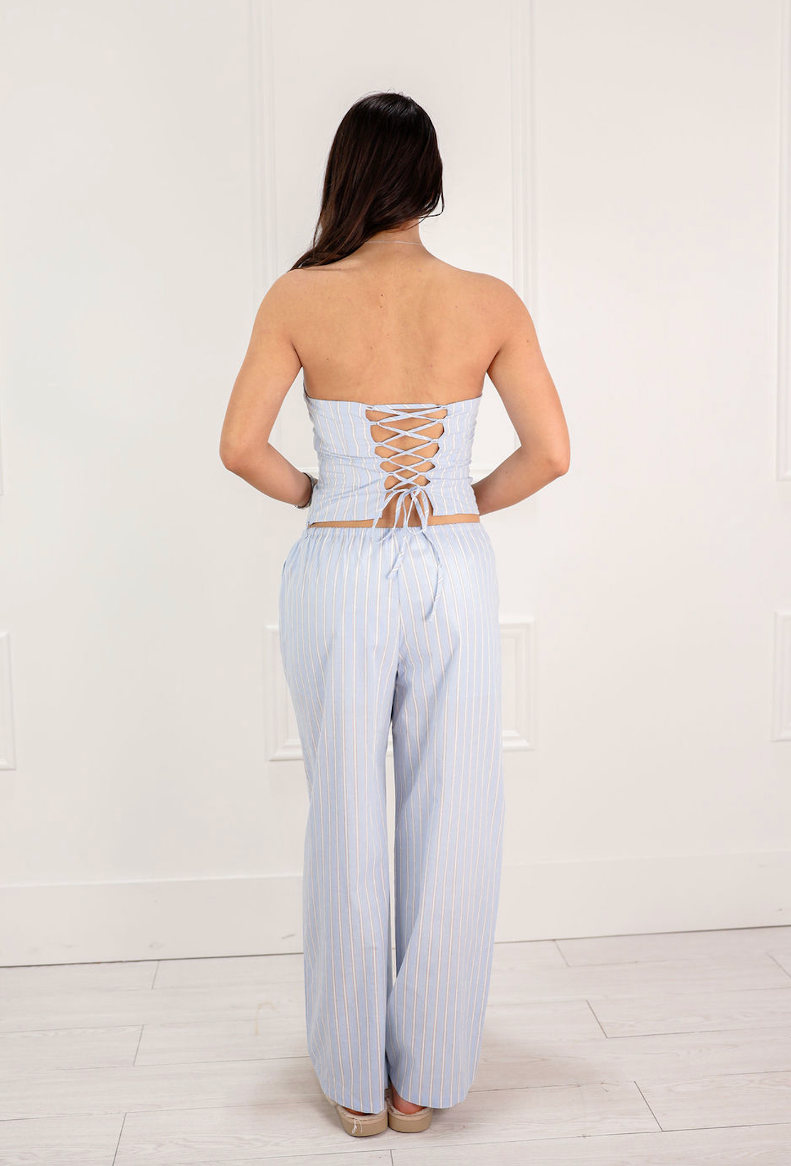 Blue Stripe Tube Top & Pants Set of 2
