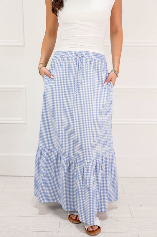 Blue Gingham Maxi Skirt