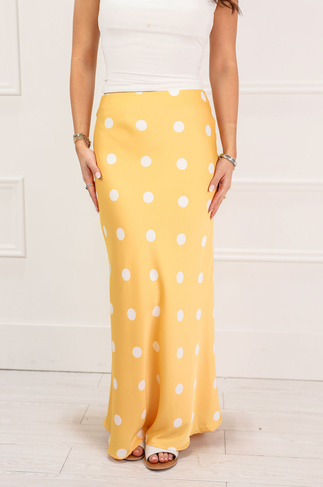 Polka Dot Midi Skirt Yellow