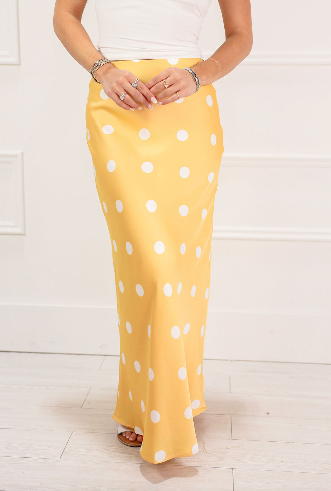 Polka Dot Midi Skirt Yellow