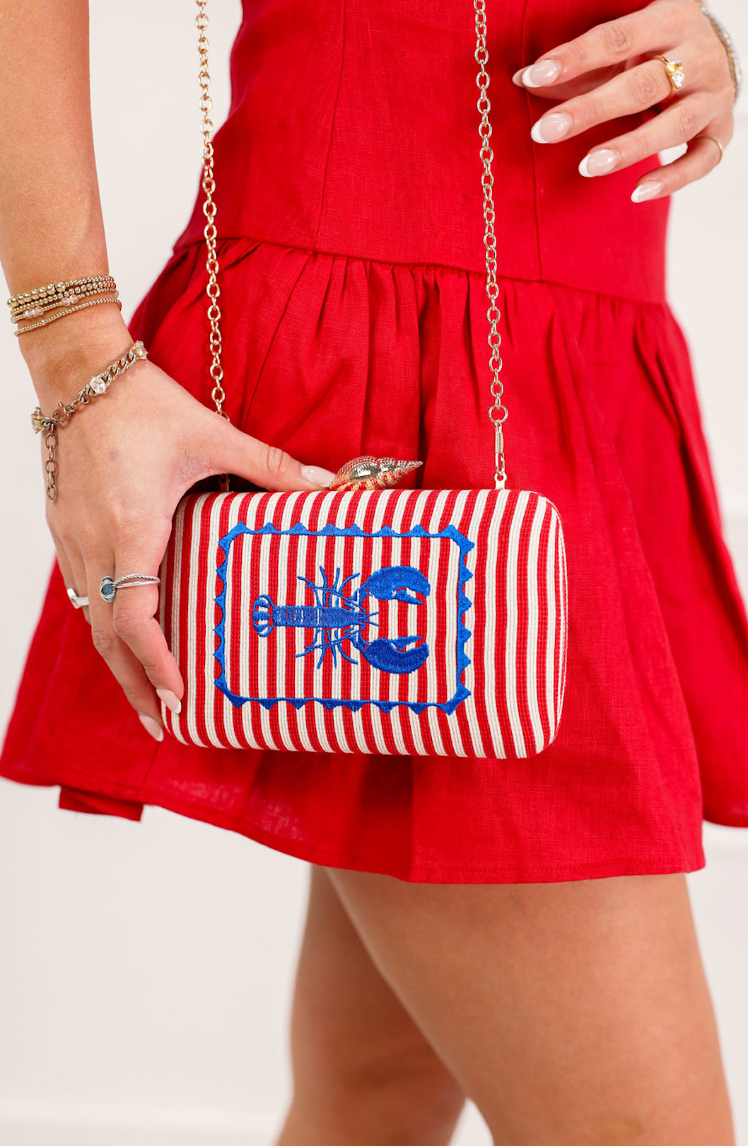 Embroidered Stripe Lobster Clutch
