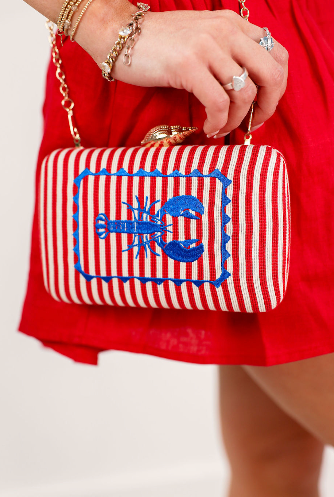 Embroidered Stripe Lobster Clutch