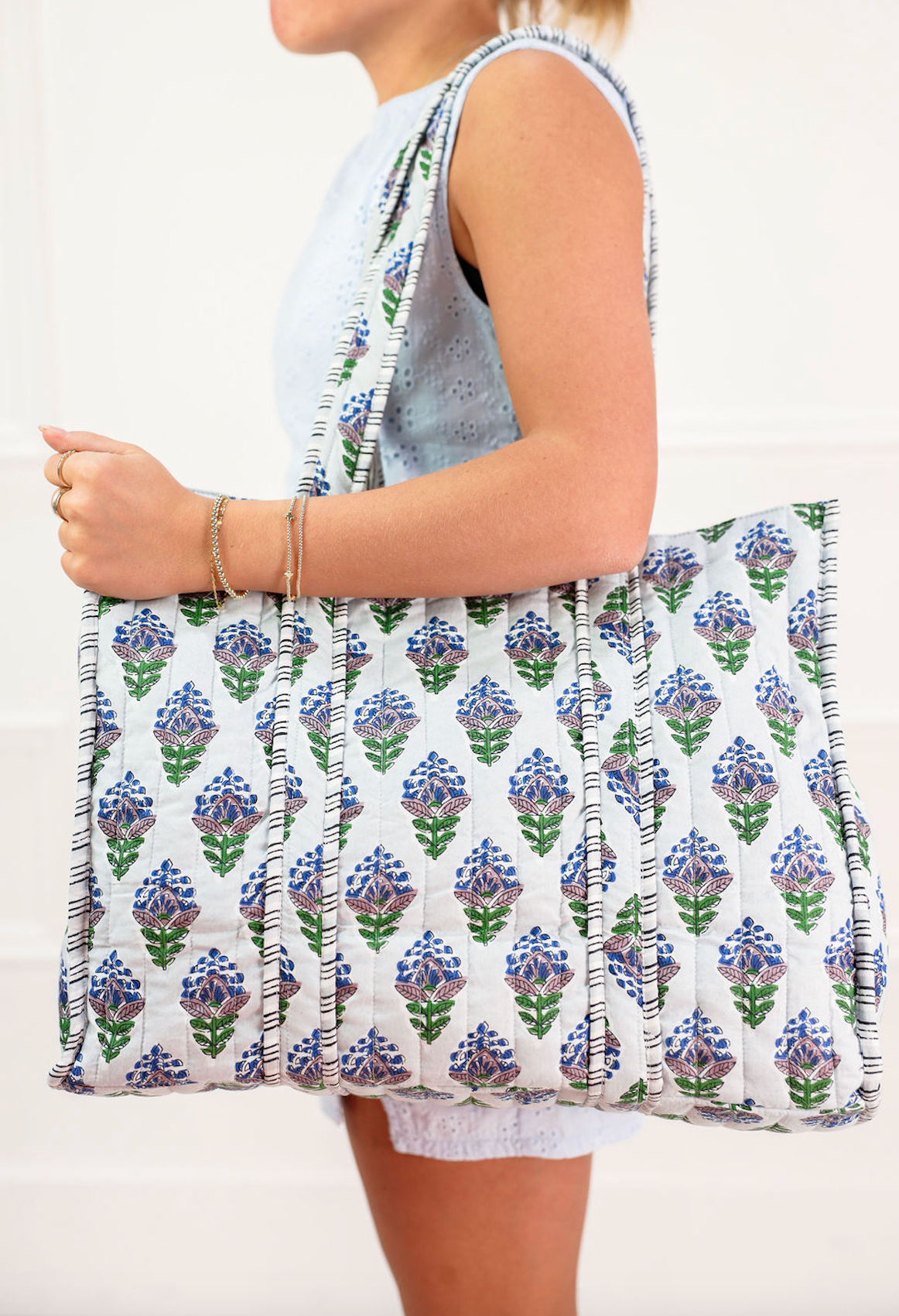 Leighton Quilted Tote Bag Blue