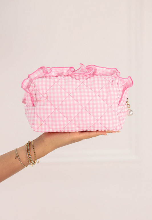 Pink Gingham Frilly Zip Pouch
