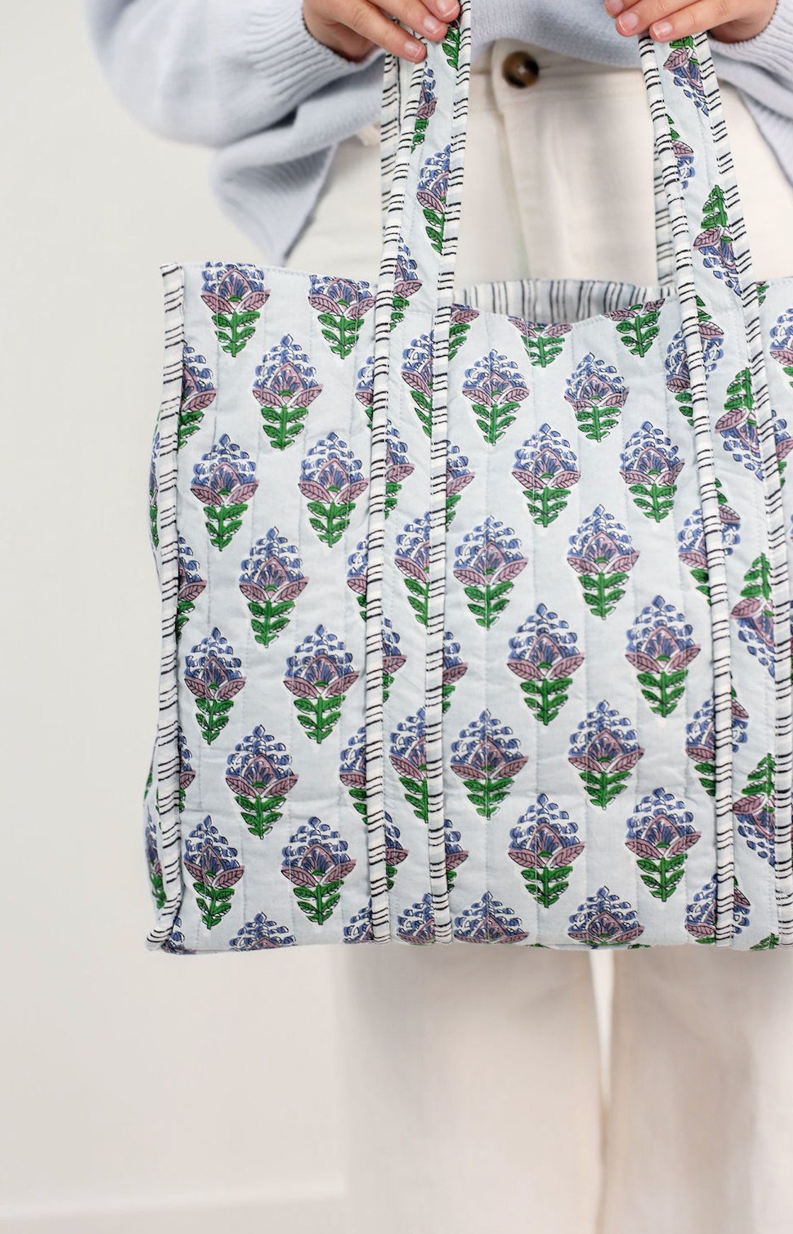 Leighton Quilted Tote Bag Blue