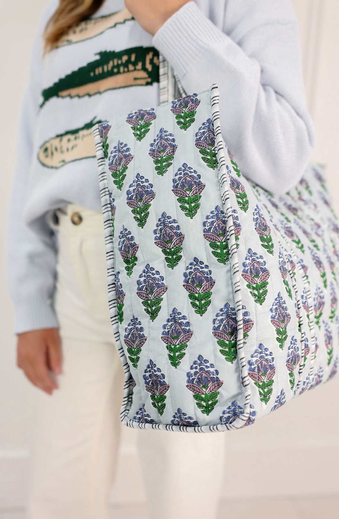 Leighton Quilted Tote Bag Blue