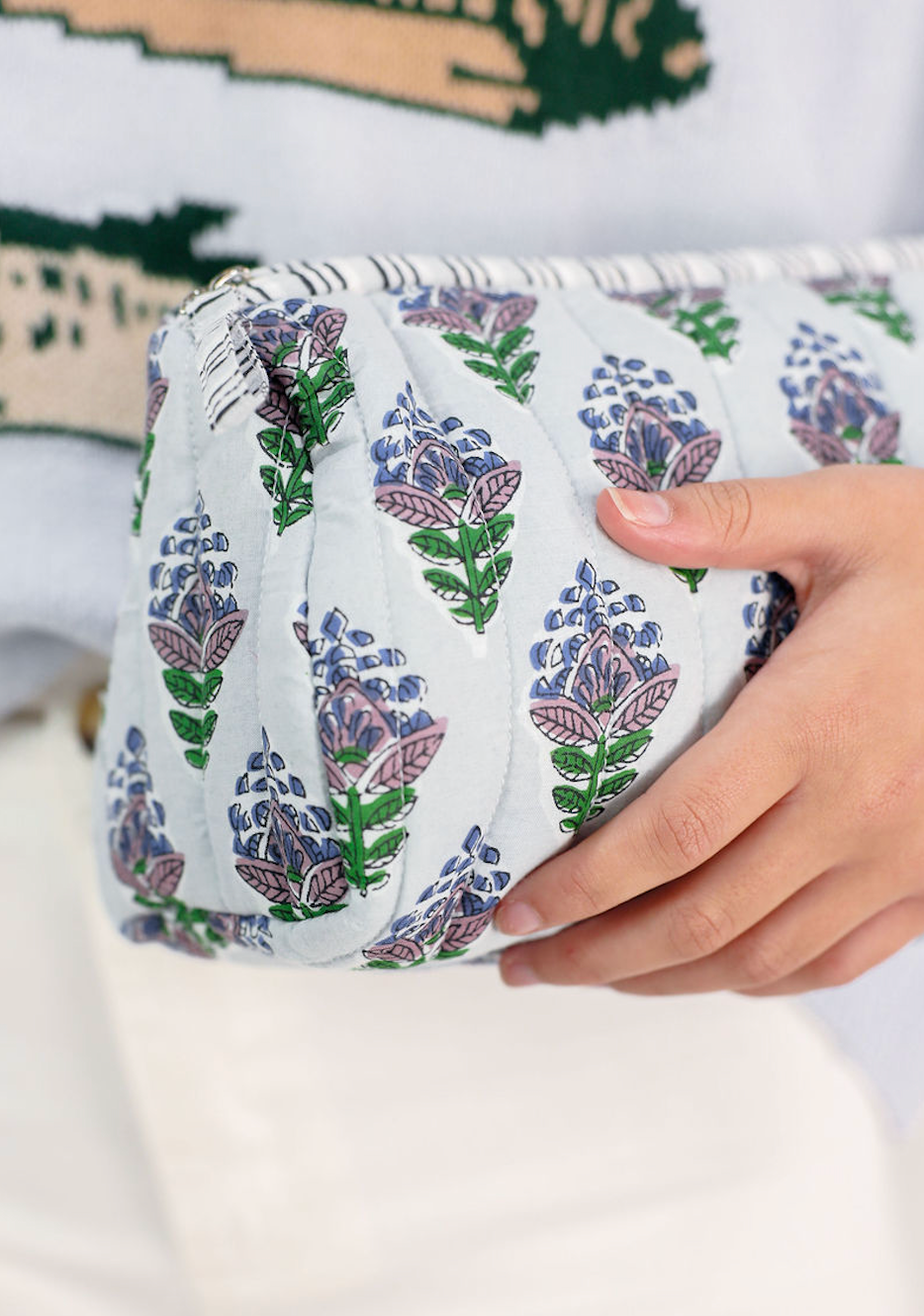 Leighton Quilted Cosmetic Pouch Blue