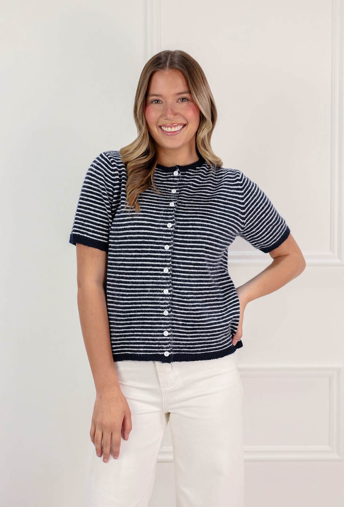 Navy Stripe Knit Cardigan