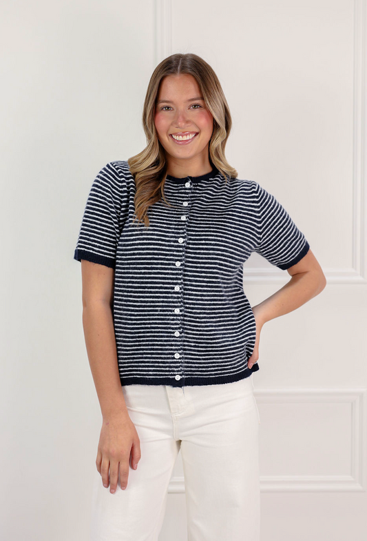 Navy Stripe Knit Cardigan