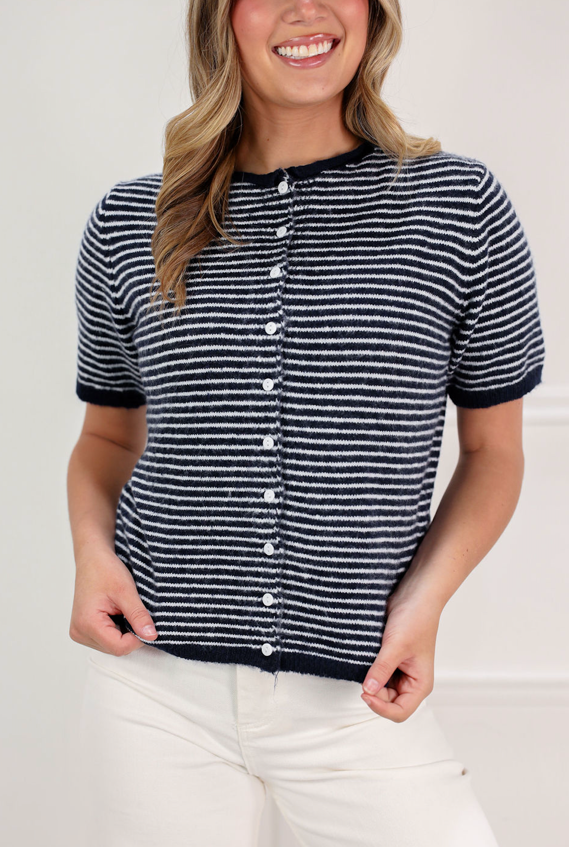Navy Stripe Knit Cardigan