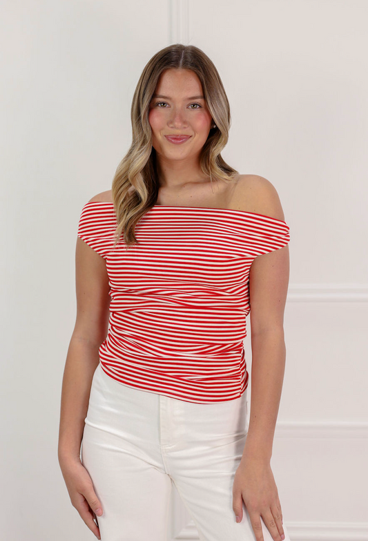 Asymmetrical Stripe Top Red
