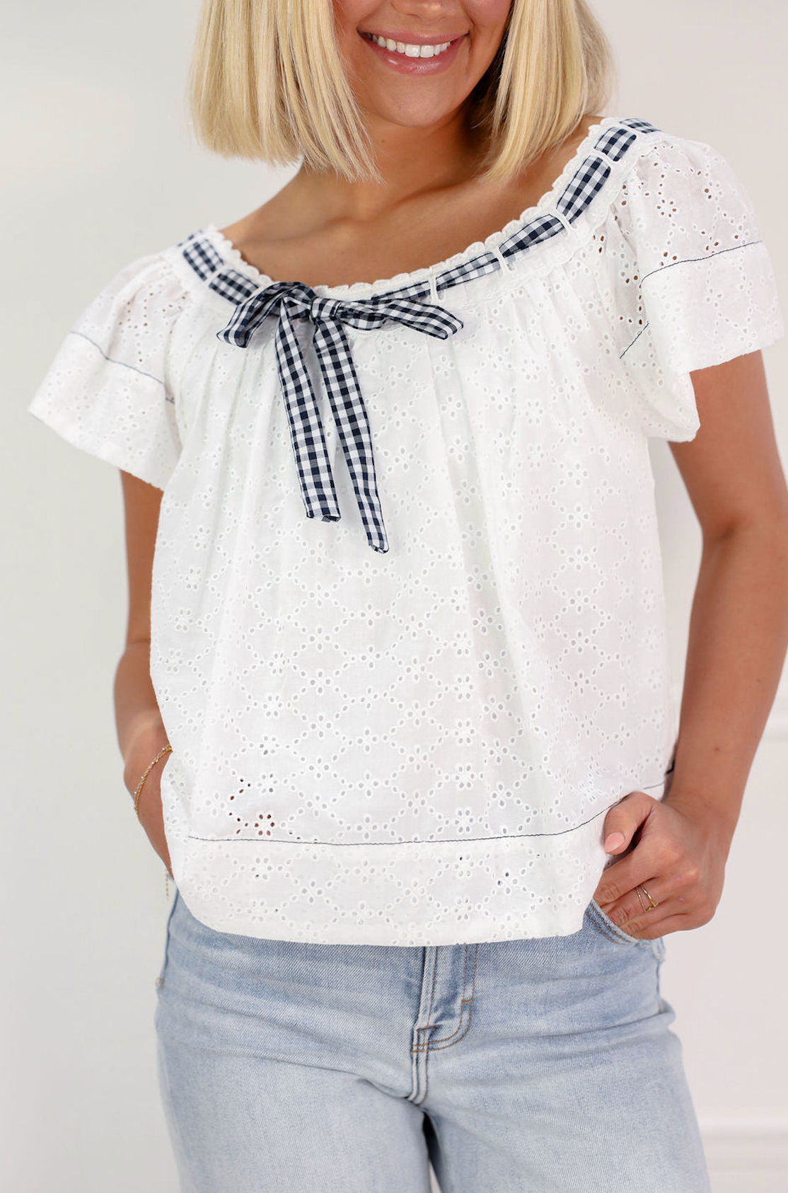 Carine Gingham Bow Top