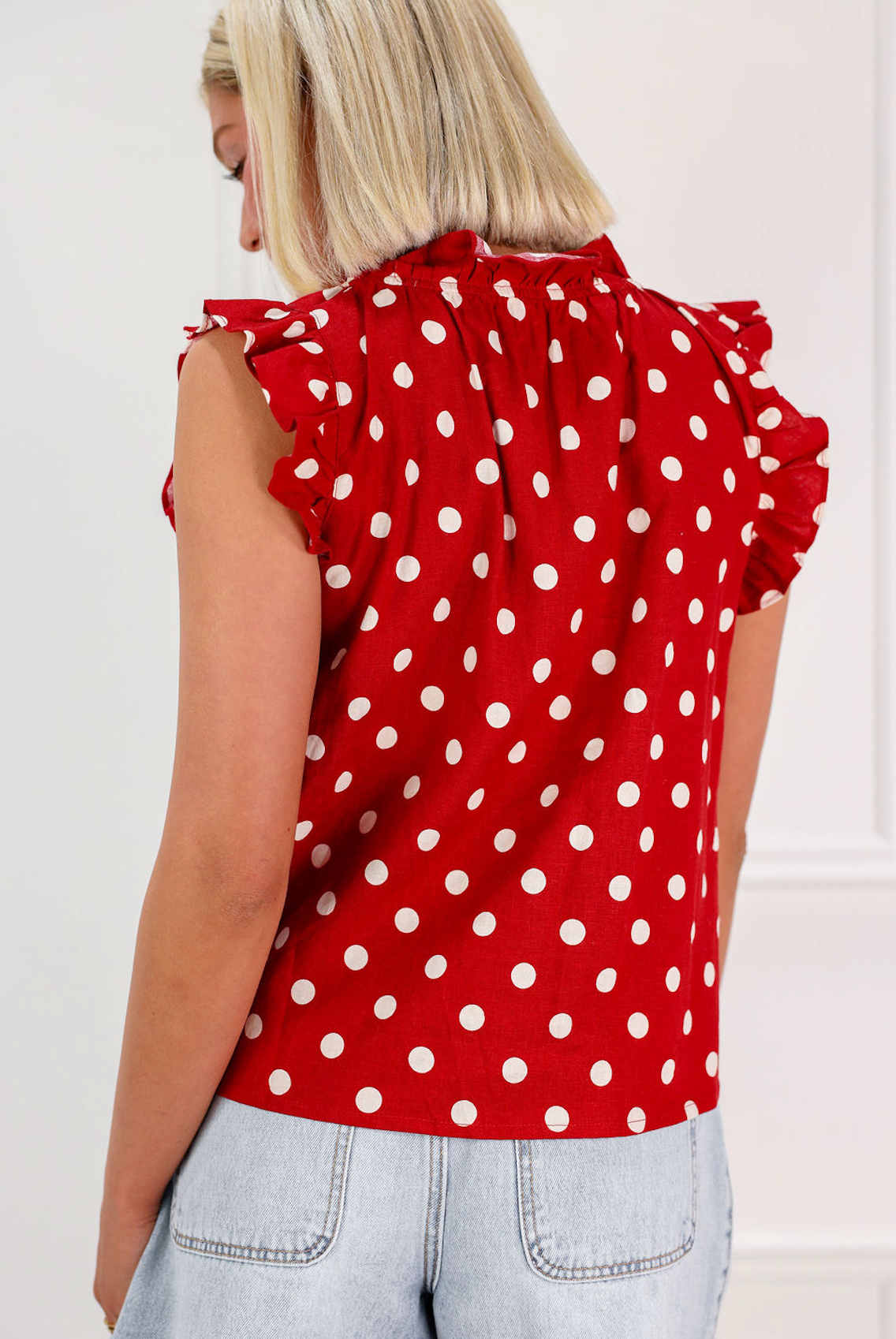 Mira Polka Dot Ruffle Blouse Red