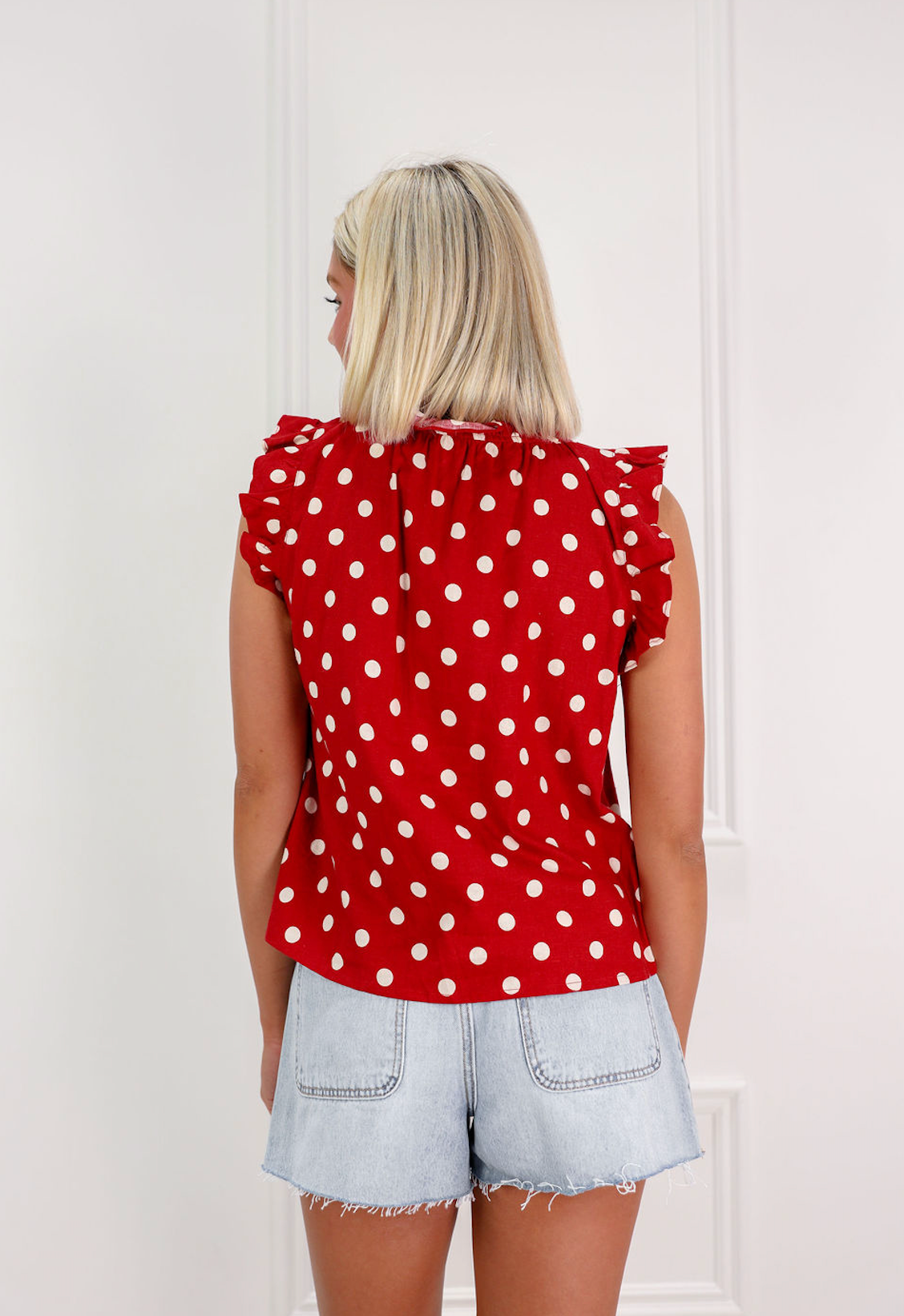 Mira Polka Dot Ruffle Blouse Red