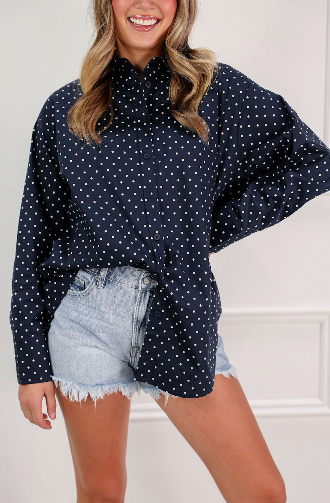 Polka Dot Button Down Shirt Navy