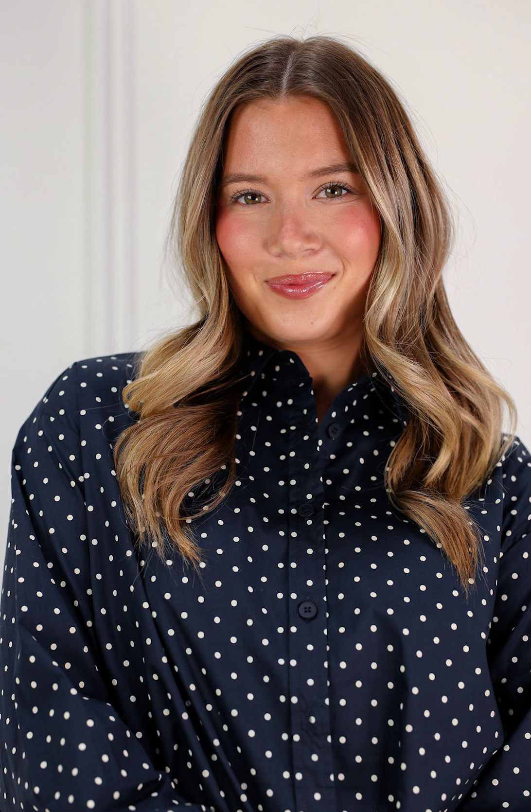 Polka Dot Button Down Shirt Navy