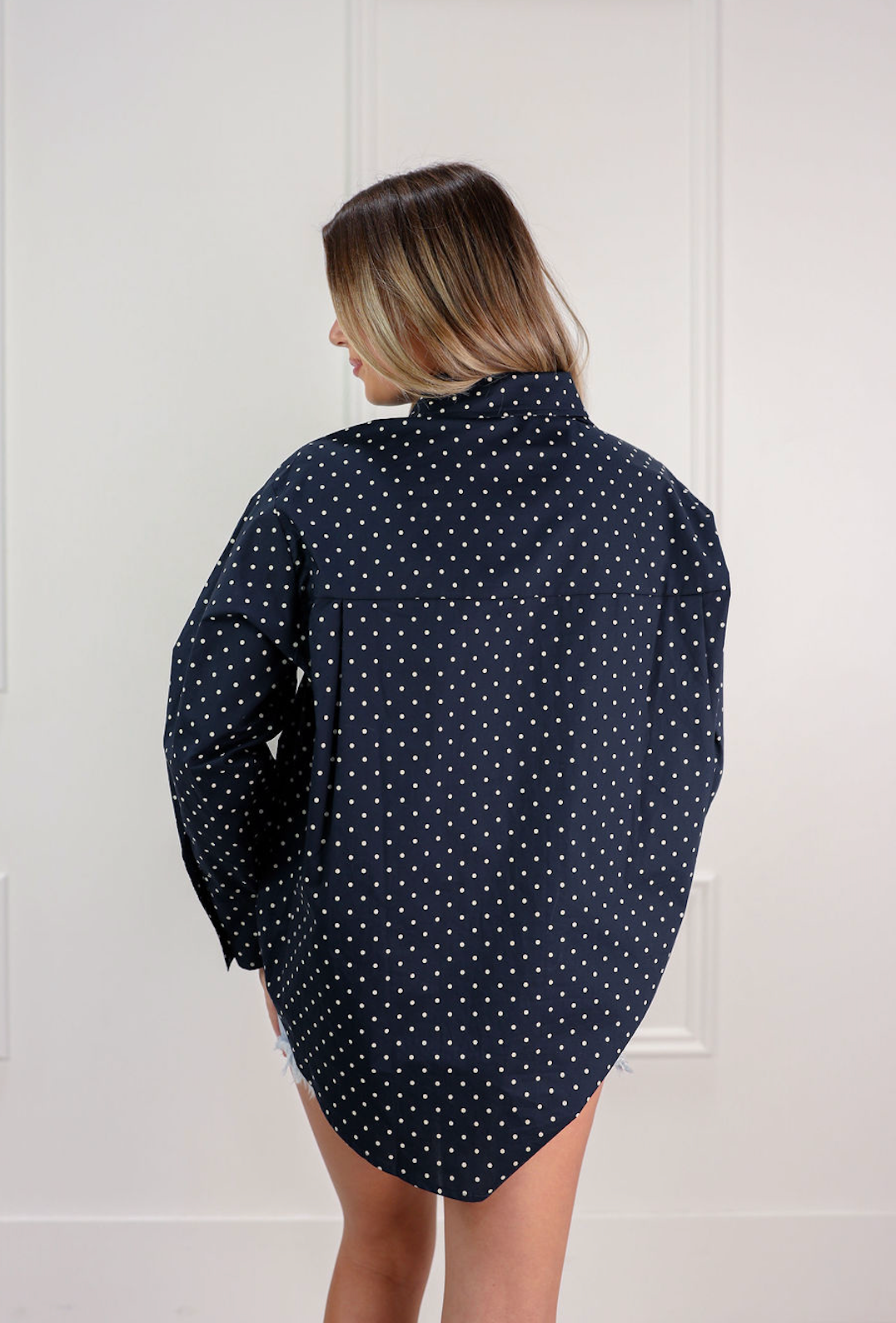 Polka Dot Button Down Shirt Navy