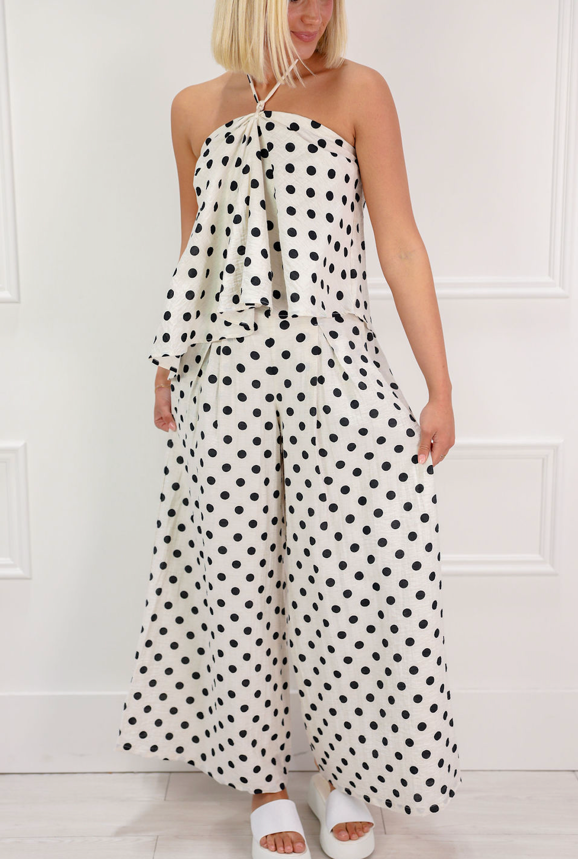 Linen Polka Dot Pants White