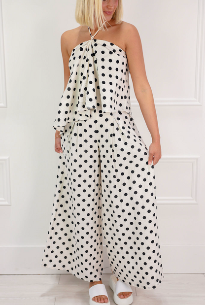 Linen Polka Dot Pants White - Clothe Boutique