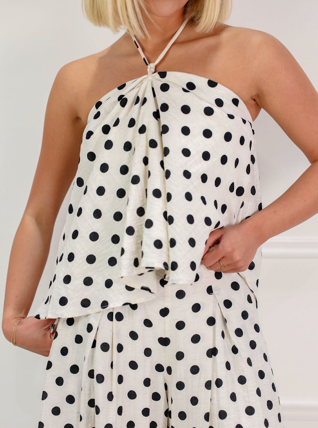 Linen Polka Dot Halter Top White