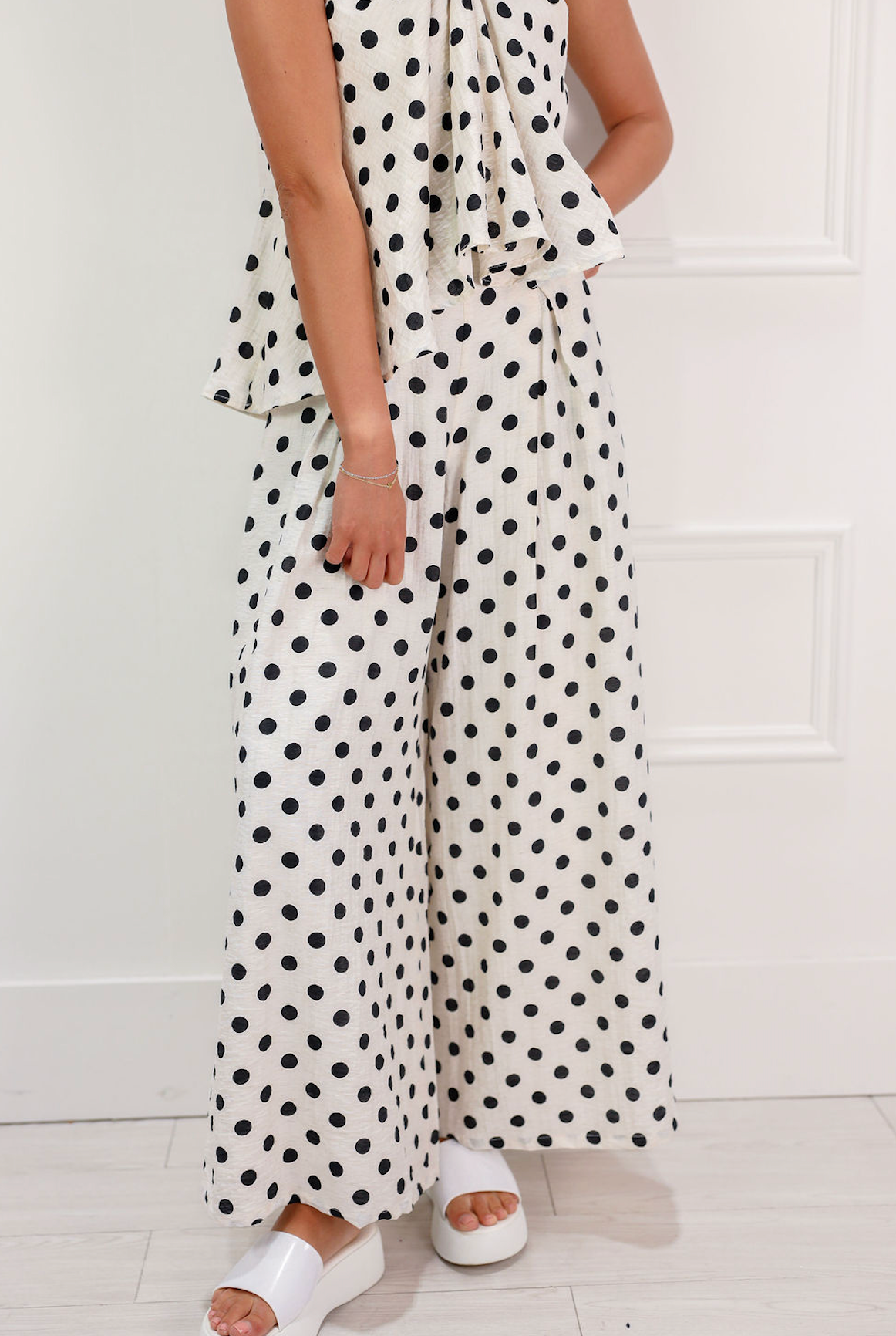 Linen Polka Dot Pants White