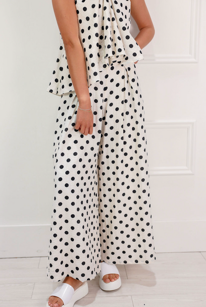 Linen Polka Dot Pants White - Clothe Boutique