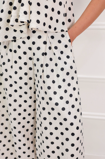 Linen Polka Dot Pants White - Clothe Boutique
