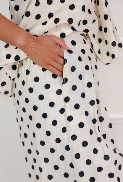 Linen Polka Dot Pants White - Clothe Boutique