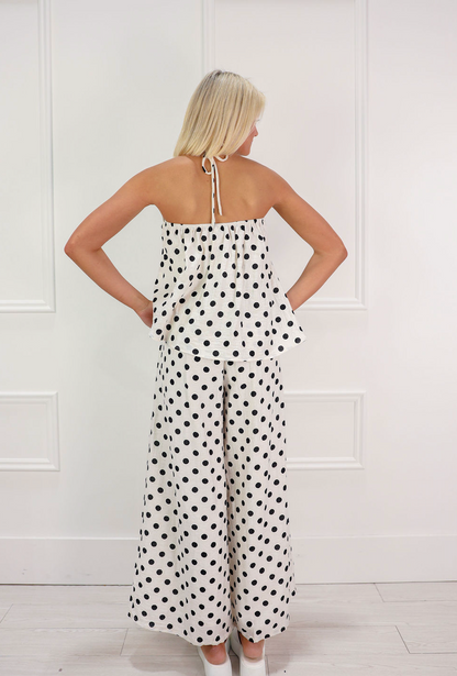 Linen Polka Dot Pants White - Clothe Boutique