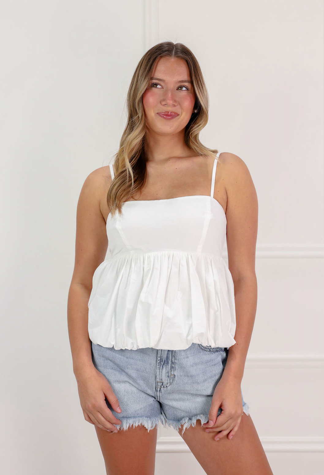 Bubble Hem Peplum Top White