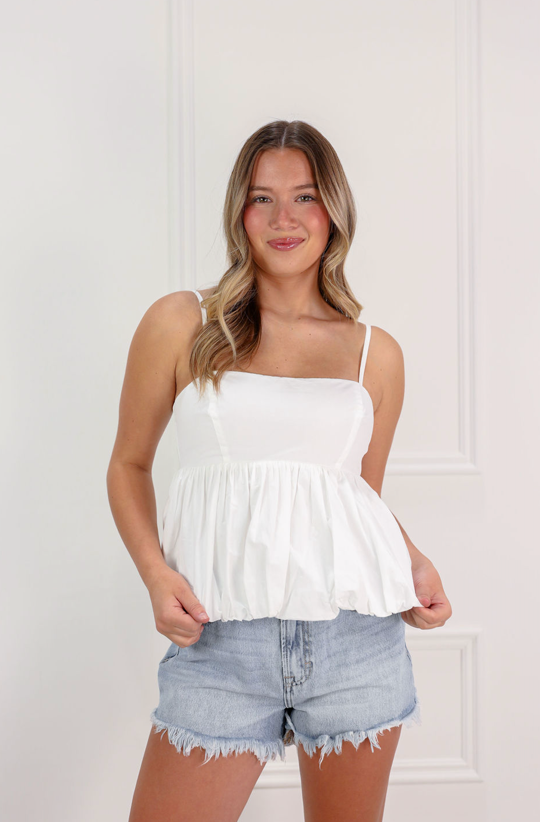 Bubble Hem Peplum Top White