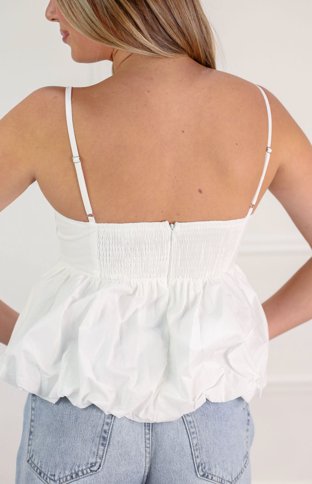 Bubble Hem Peplum Top White