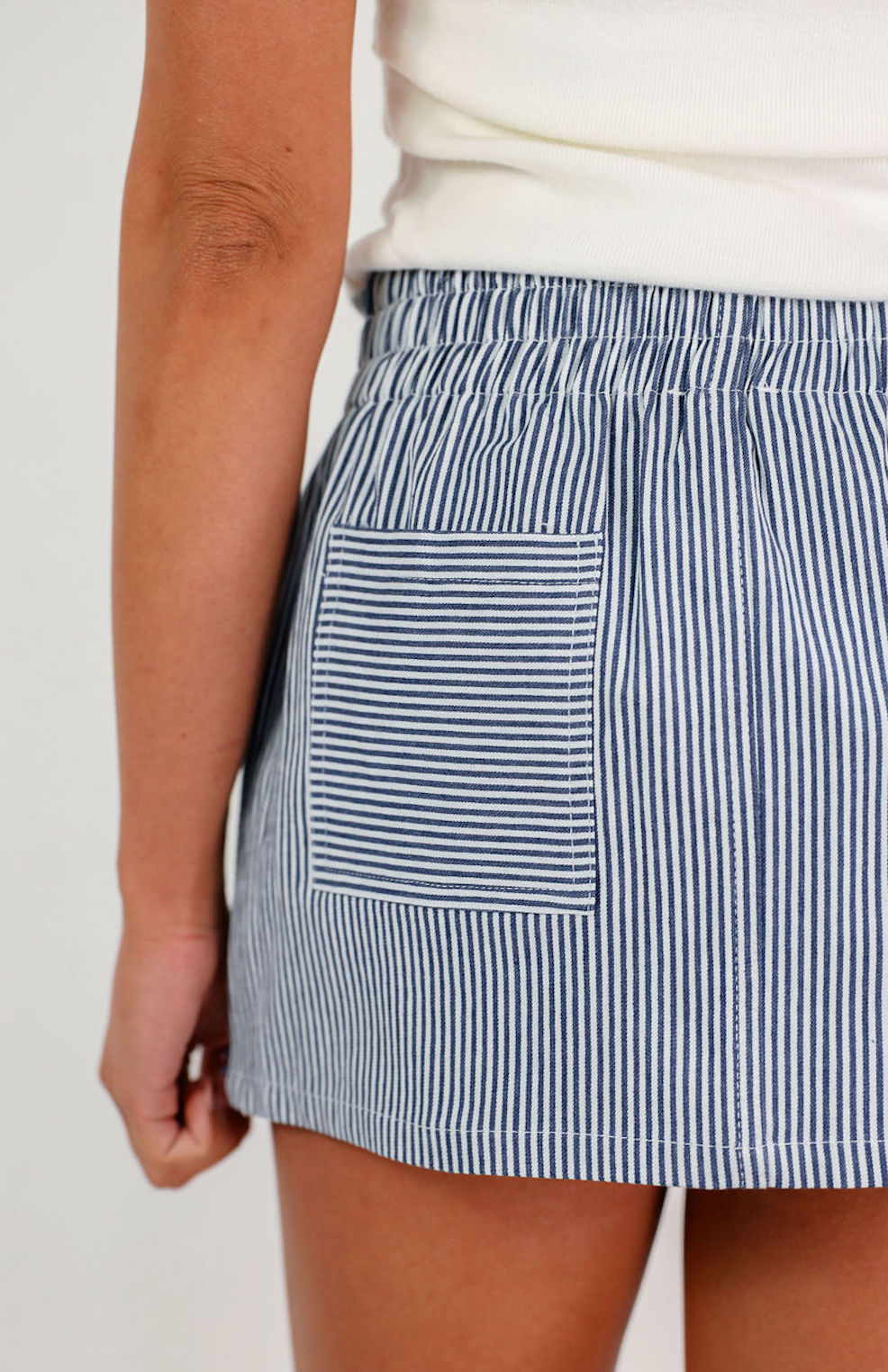 Front Pocket Stripe Mini Skirt Blue