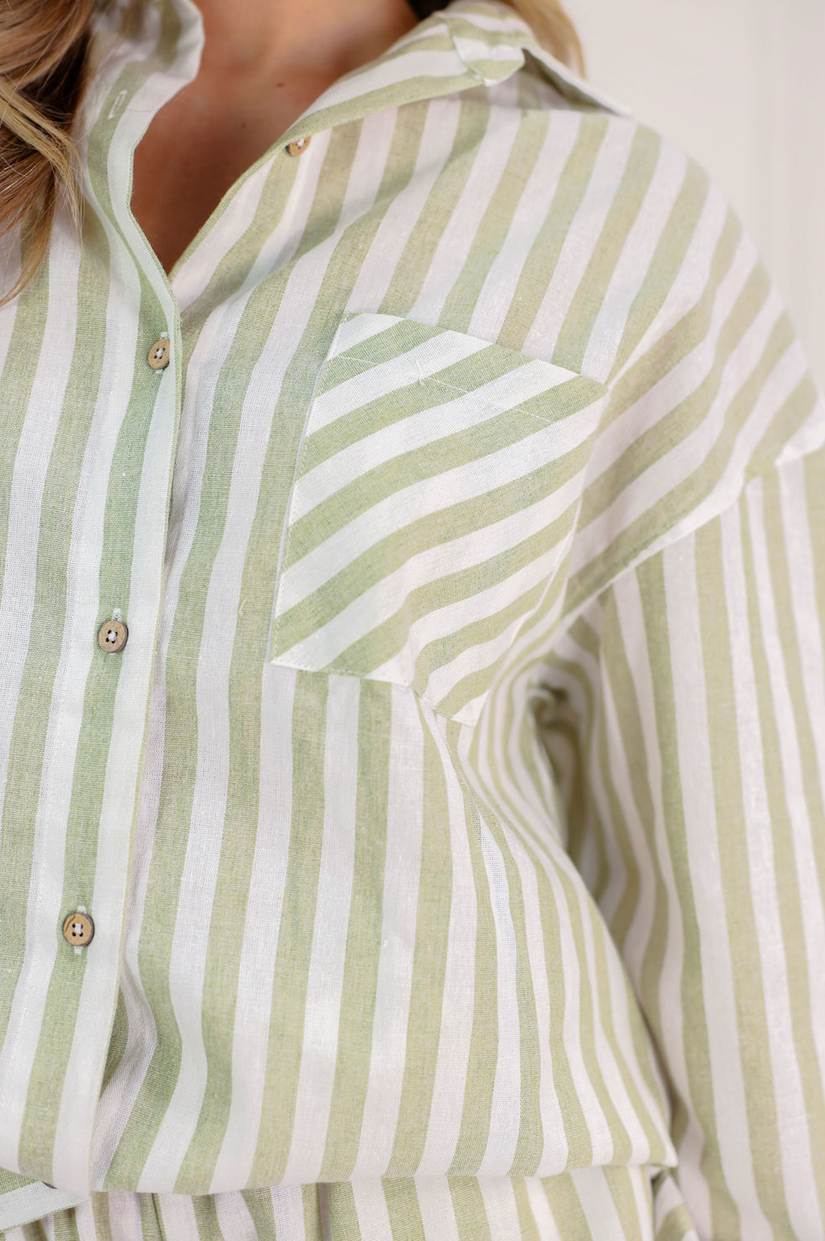 Striped Button Down Linen Shirt Sage