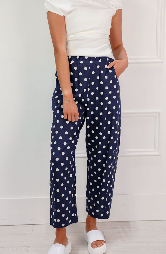 Navy Polka Dot Linen Pants