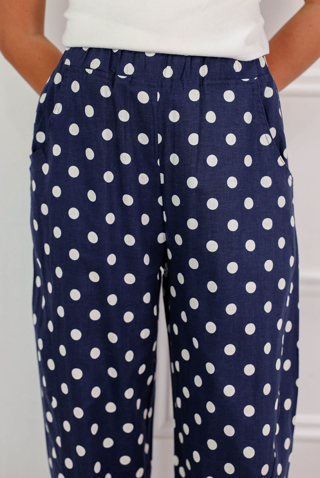 Navy Polka Dot Linen Pants